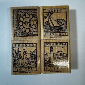 Stampin Up! 2001 Rubber Stamp Set Of 4 woodcuts wood mount rubber stamps A21454